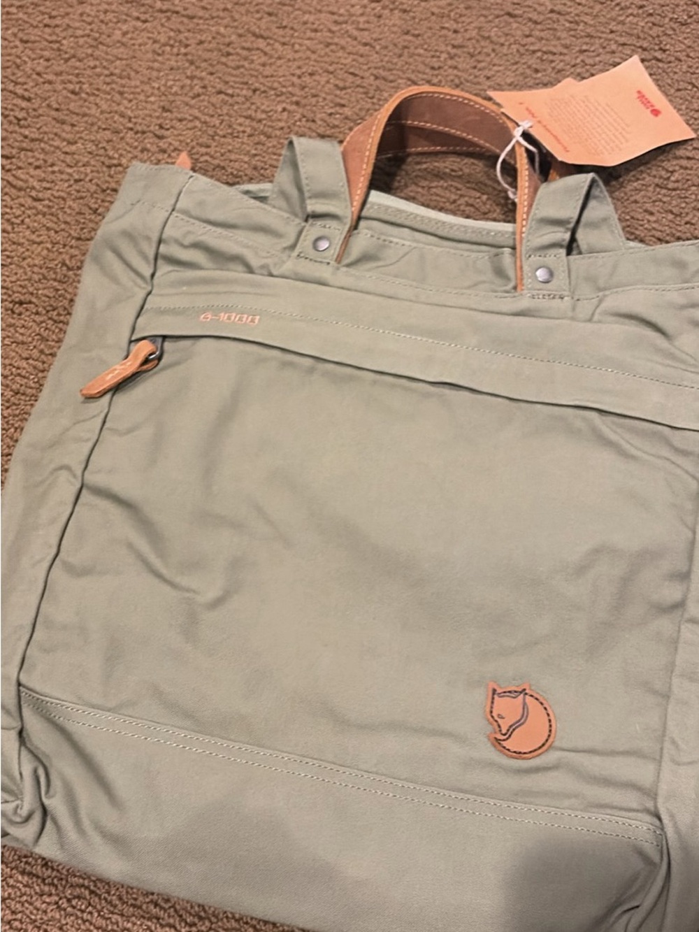 Fjallraven Greenland Canvas Tote - Sage Green with Tan Leather